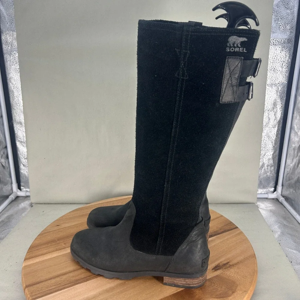 Sorel Danica Tall Black Leather Suede Riding Boots NL2740-011 Womens Size 7.5